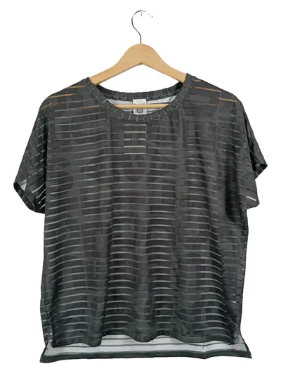 Desigual Damen Sport Shirt Gr. L Grau Transparent Gestreift Fitness