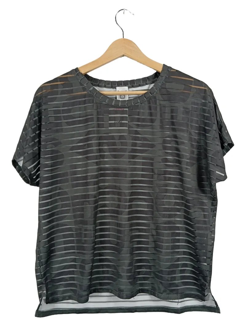 Desigual Damen Sport Shirt Gr. L Grau Transparent Gestreift Fitness 1