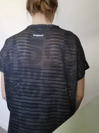 Desigual Damen Sport Shirt Gr. L Grau Transparent Gestreift Fitness 4