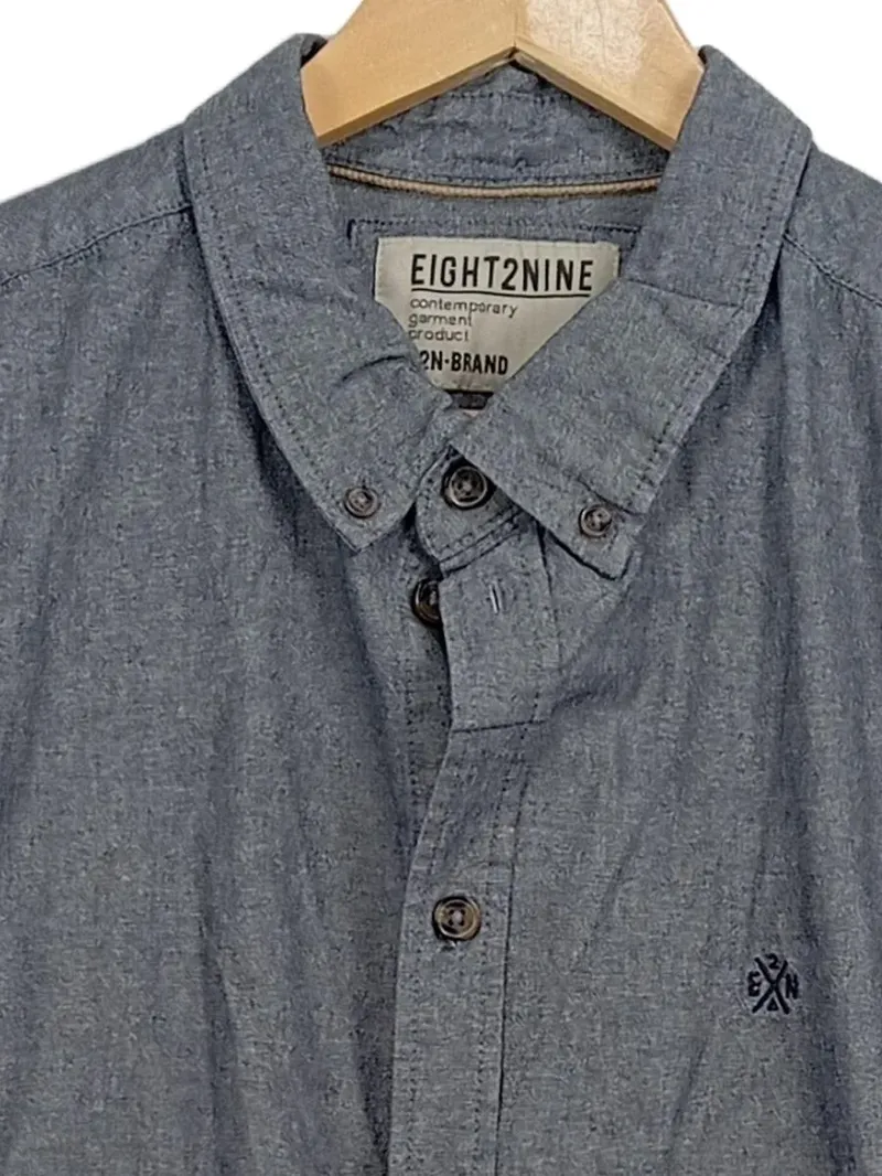 Eight2Nine Herren Freizeithemd Langarm Grau Gr. L Casual Baumwolle 3