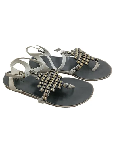 Obsel Damen Zehentrenner Sandalen Weiß Bohemian Perlen Gr. 37