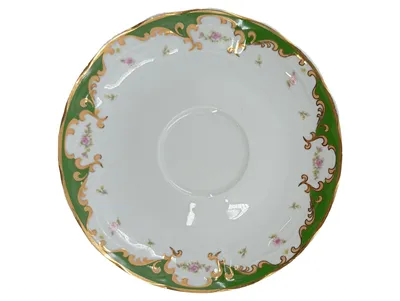 Retsch Wunsiedel Bavaria Porzellan Untertasse Grün Gold Blumenmuster 14cm