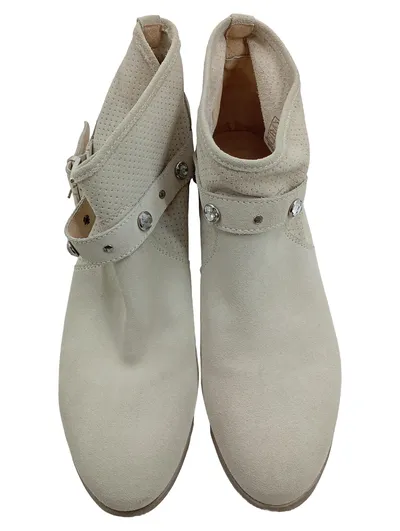 Alesya Damen Stiefeletten Beige Wildleder Lochmuster Strass Gr. 40