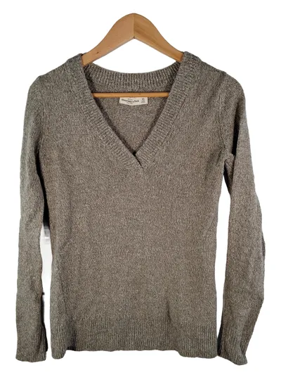 Abercrombie & Fitch Damen Pullover V-Ausschnitt Grau Wolle XS