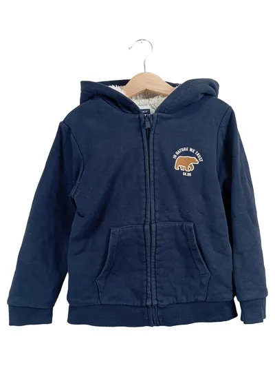 Okaïdi Kinder Sweatjacke Fleecejacke Blau Gr. 128 Bären-Applikation Kapuze