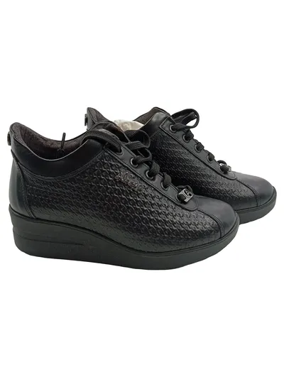 Alesya Damen Sneaker Low Schwarz Gr. 37 Keilabsatz Strukturmuster