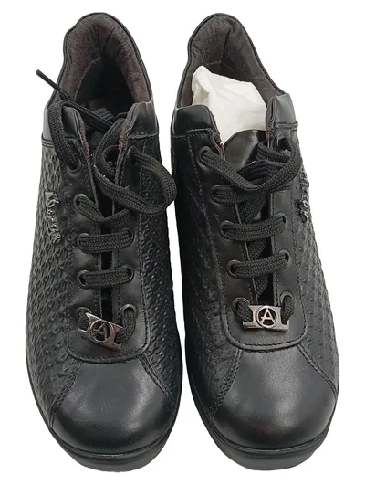 Alesya Damen Sneaker Low Schwarz Gr. 37 Keilabsatz Strukturmuster