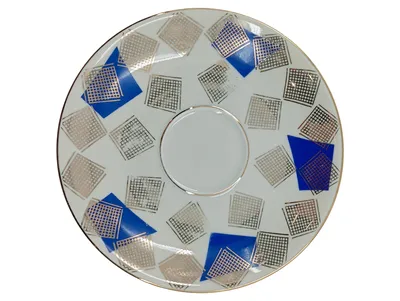 Rieber Bavaria Untertasse Unterteller Porzellan Retro geometrisch Blau Gold
