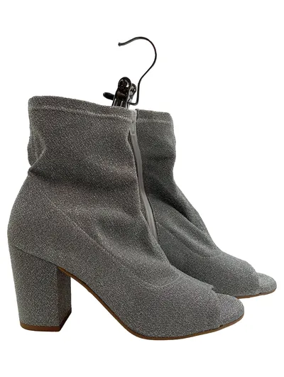 Alesya Damen Peep-Toe Stiefeletten Silber Glitzer Reißverschluss Gr. 40