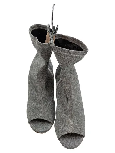 Alesya Damen Peep-Toe Stiefeletten Silber Glitzer Reißverschluss Gr. 40