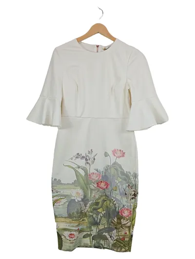 Ted Baker Damen Kleid Freizeitkleid Midikleid Weiß Blumenmuster Gr. 38