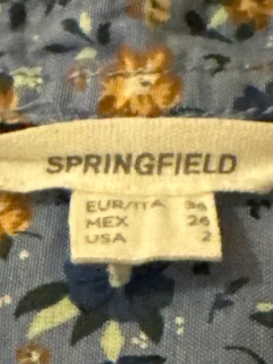 Springfield Damen Hemdbluse Blumenmuster Blau Gr. 36 S Langarm
