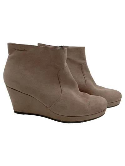 Tamaris Damen Stiefelette Keilabsatz Wildleder Beige Gr. 39
