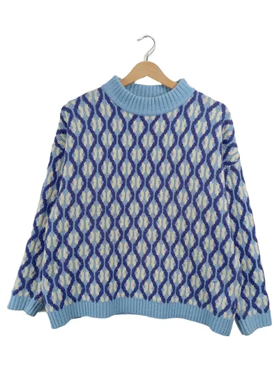 Kling Pullover Damen Gr. S Blau Retro Muster Strickpullover