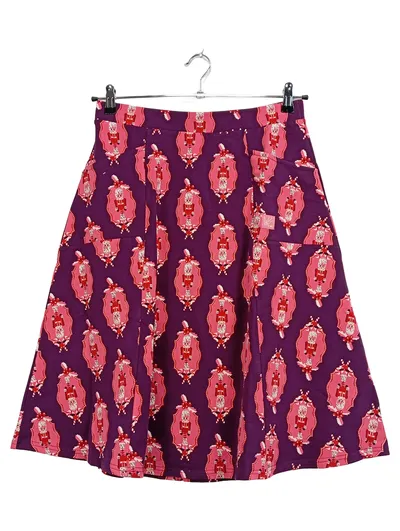 Blutsgeschwister A-Linienrock Damen Gr. L Lila Retro Muster Baumwolle