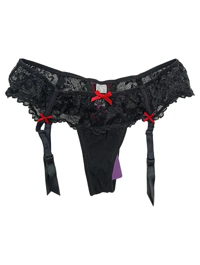 LASCANA Damen Strapshose Strumpfhose Spitze Schwarz Gr. 32/34