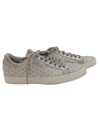 Tamaris Damen Sneaker Low Gr. 37 Silber Glitzer Punkte Schnürschuh