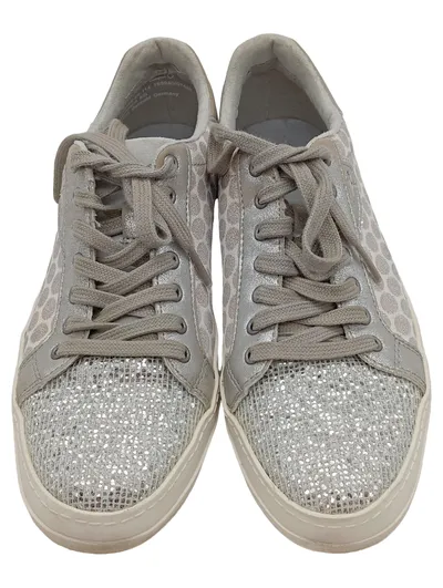 Tamaris Damen Sneaker Low Gr. 37 Silber Glitzer Punkte Schnürschuh