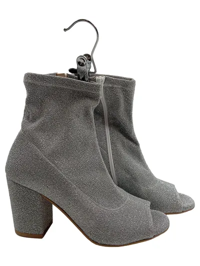 Alesya Damen Stiefeletten Silber Glitzer Peep-Toe Blockabsatz Gr. 38