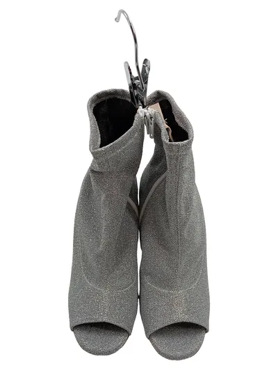 Alesya Damen Stiefeletten Silber Glitzer Peep-Toe Blockabsatz Gr. 38