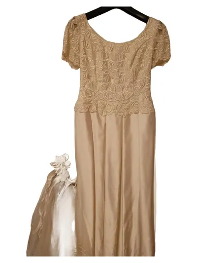 LILLY Brautkleid Damen Gr. 36 Beige Spitze Satin A-Linie Hochzeit Elegant