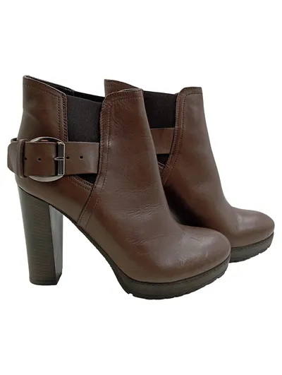 Alesya Damen Stiefeletten Braun Leder Gr. 39 Absatz 11 cm