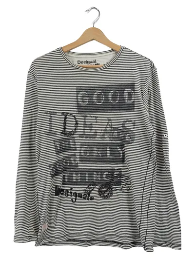 Desigual Langarmshirt Herren Gr. M Gestreift Grau Aufdruck Casual