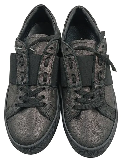 Alesya Damen Sneaker Low Schnürschuhe Schwarz Gr. 38 Metallic-Look