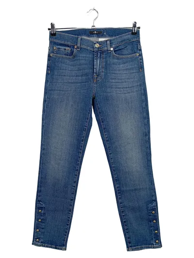 7 For All Mankind Damen Mom Jeans Cropped Nieten Gr. 30 Blau