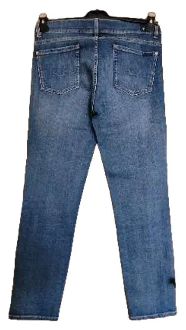 7 For All Mankind Damen Mom Jeans Cropped Nieten Gr. 30 Blau
