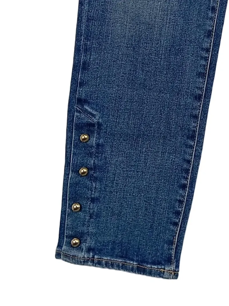 7 For All Mankind Damen Mom Jeans Cropped Nieten Gr. 30 Blau 4