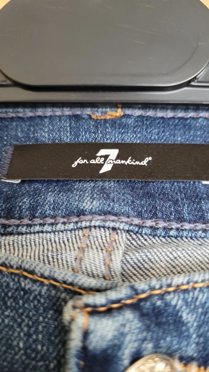 7 For All Mankind Damen Mom Jeans Cropped Nieten Gr. 30 Blau 5