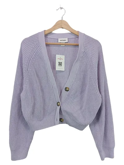 Monki Strickjacke Damen Gr. S Lila Cropped Cardigan V-Ausschnitt