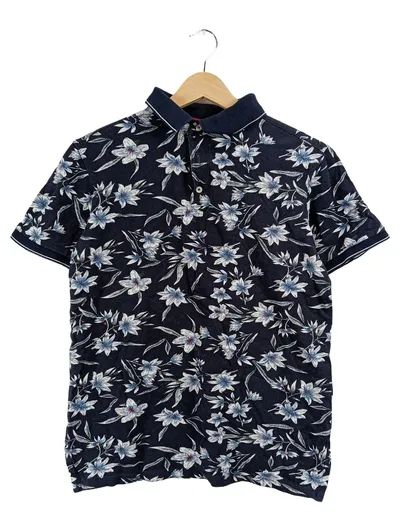 Westbury Herren Poloshirt Blau Blumenmuster Gr. S Casual Kurzarm