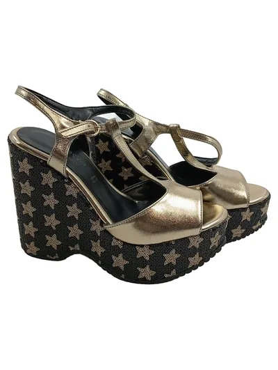 Alesya Plateausandalen Damen Gr. 35 Gold Wedges Pailletten Sterne Glamourös