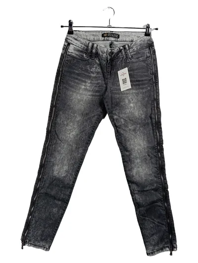 Cipo & Baxx Damen Jeans Slim Fit Grau W32 Streetwear Reißverschluss-Details
