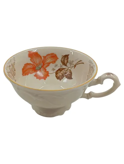 Schirnding Bavaria Porzellan Tasse Blumenmuster Vintage Weiß Orange