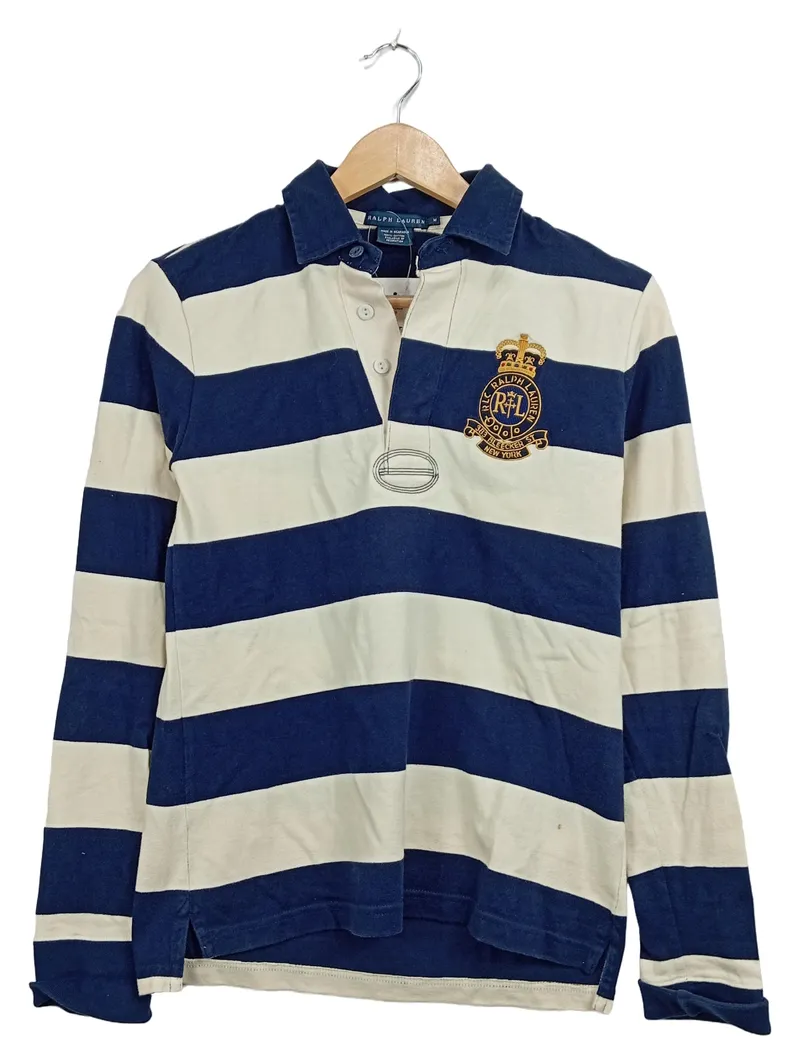 Ralph Lauren Damen Rugby Shirt Langarm Gestreift Wappen Gr. M 1