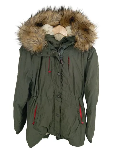 Marikoo Damen Parka Winterjacke Teddyfell Kapuze Oliv Gr. S