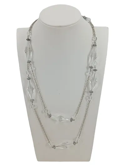 Esprit Damen Halskette Silber 120 cm mit transparenten Perlen