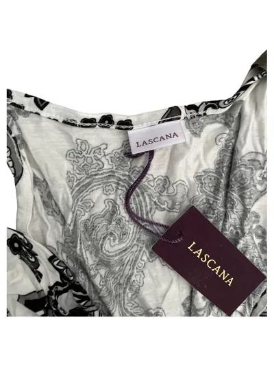 LASCANA Damen Maxikleid Paisley Muster Gr. 38 Weiß Schwarz Sommerkleid