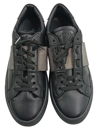 Alesya Damen Sneaker low Schwarz Gr. 39 Casual mit silbernem Streifen