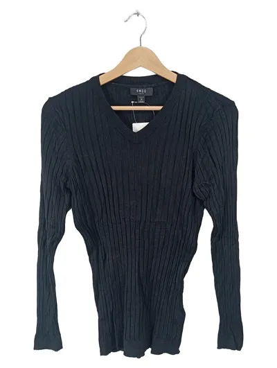 Smog Slim Fit Strickpullover Damen Gr. M Schwarz V-Ausschnitt Rippstrick