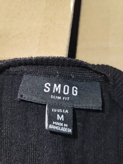 Smog Slim Fit Strickpullover Damen Gr. M Schwarz V-Ausschnitt Rippstrick