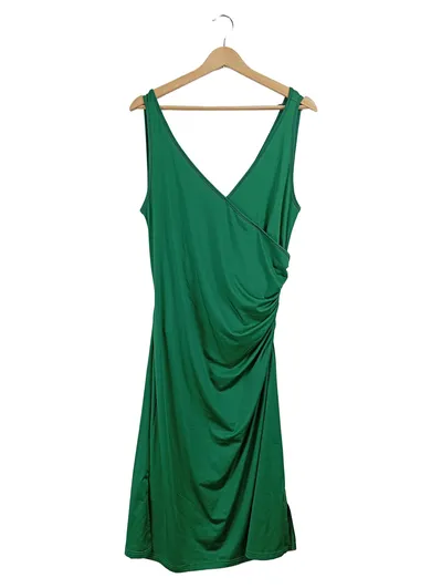 ACEVOG Damen Kleid Grün Elegant V-Ausschnitt Raffung Gr. XL