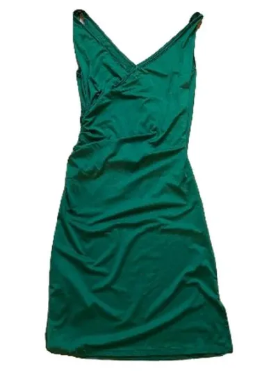 ACEVOG Damen Kleid Grün Elegant V-Ausschnitt Raffung Gr. XL