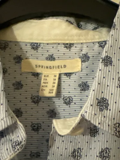 Springfield Hemdbluse Damen Gr. 36 S Blau Blumenmuster Langarm