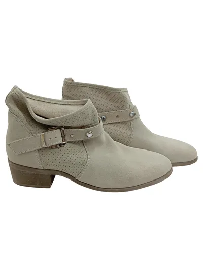 Alesya Damen Stiefeletten Leder Beige Gr 40 Schnalle Strasssteine