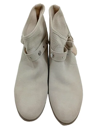 Alesya Damen Stiefeletten Leder Beige Gr 40 Schnalle Strasssteine