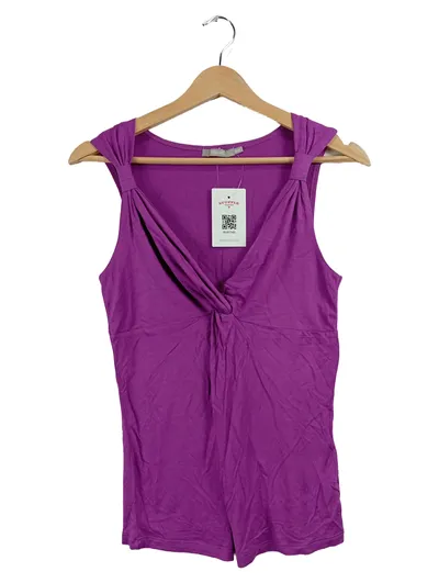 3 Suisses Damen Bluse Top Ärmellos Lila Gr. 38, 40 V-Ausschnitt Raffung